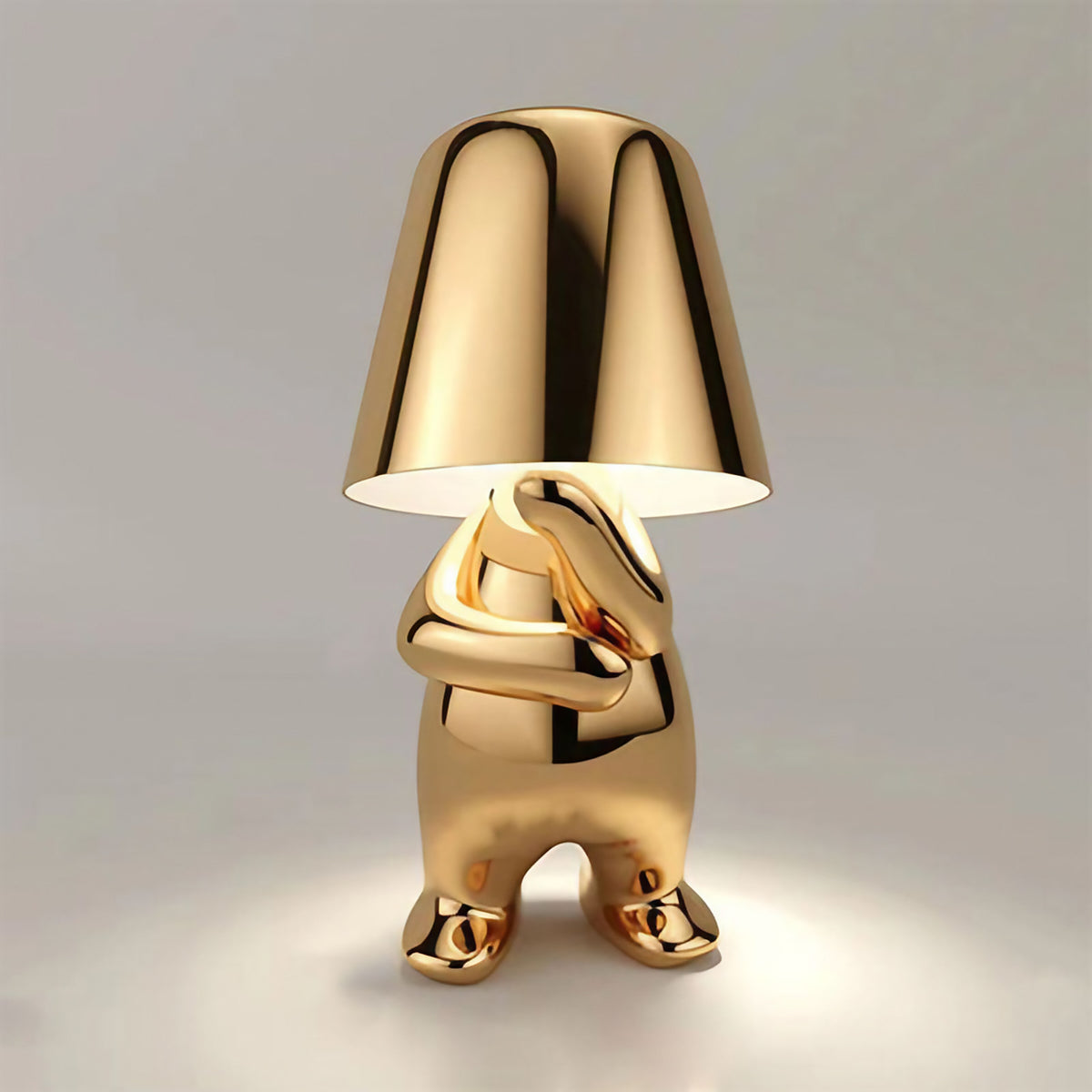 Lampe à poser sans fil rechargeable, figurine dorée ou argentée