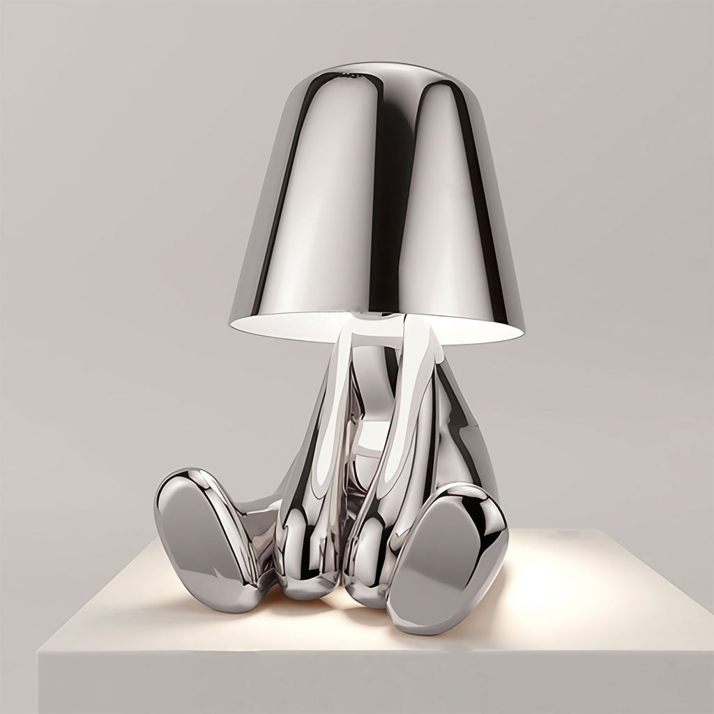 Lampe à poser sans fil rechargeable, figurine dorée ou argentée