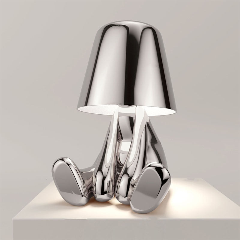Lampe à poser sans fil rechargeable, figurine dorée ou argentée
