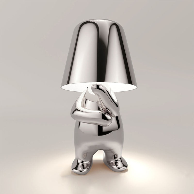 Lampe à poser sans fil rechargeable, figurine dorée ou argentée