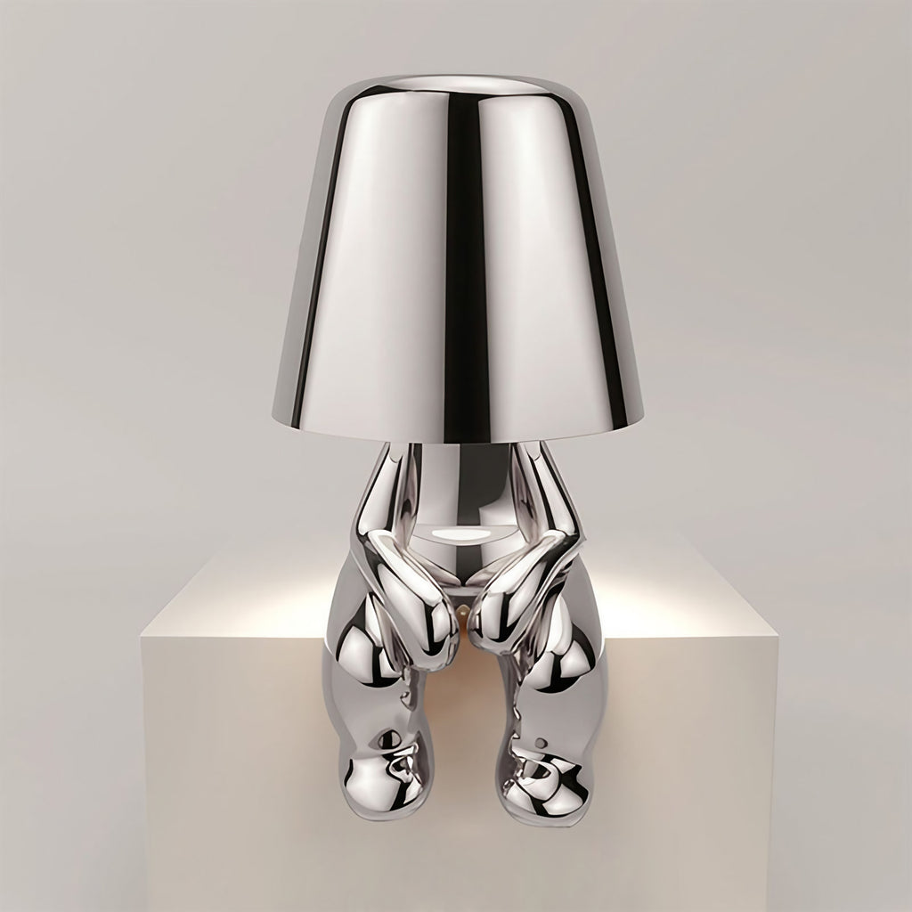 Lampe à poser sans fil rechargeable, figurine dorée ou argentée