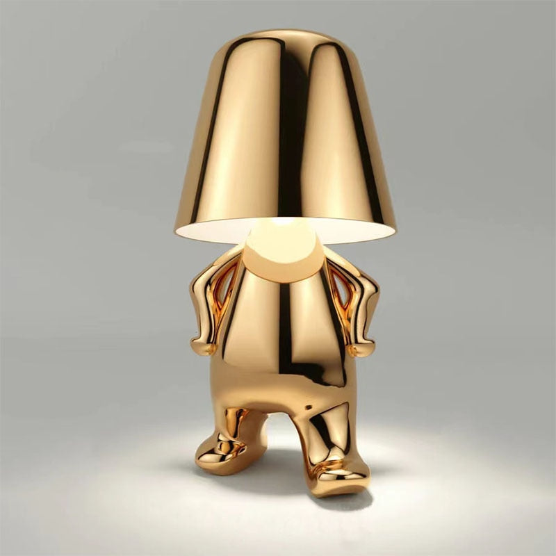 Lampe à poser sans fil rechargeable, figurine dorée ou argentée