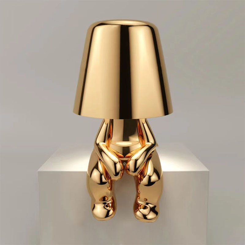 Lampe à poser sans fil rechargeable, figurine dorée ou argentée