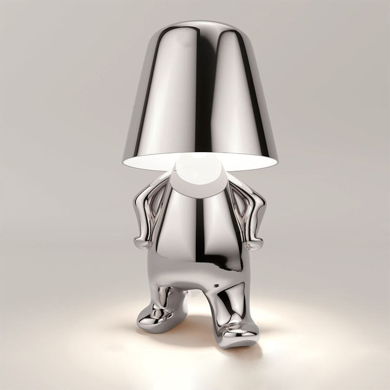 Lampe à poser sans fil rechargeable, figurine dorée ou argentée