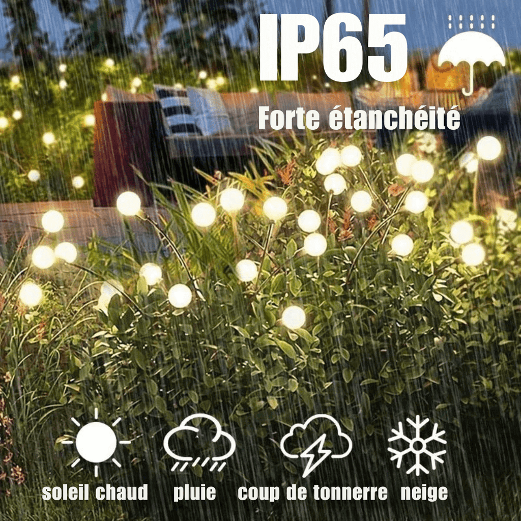 Lampe solaire de jardin effet luciole, sans câblage