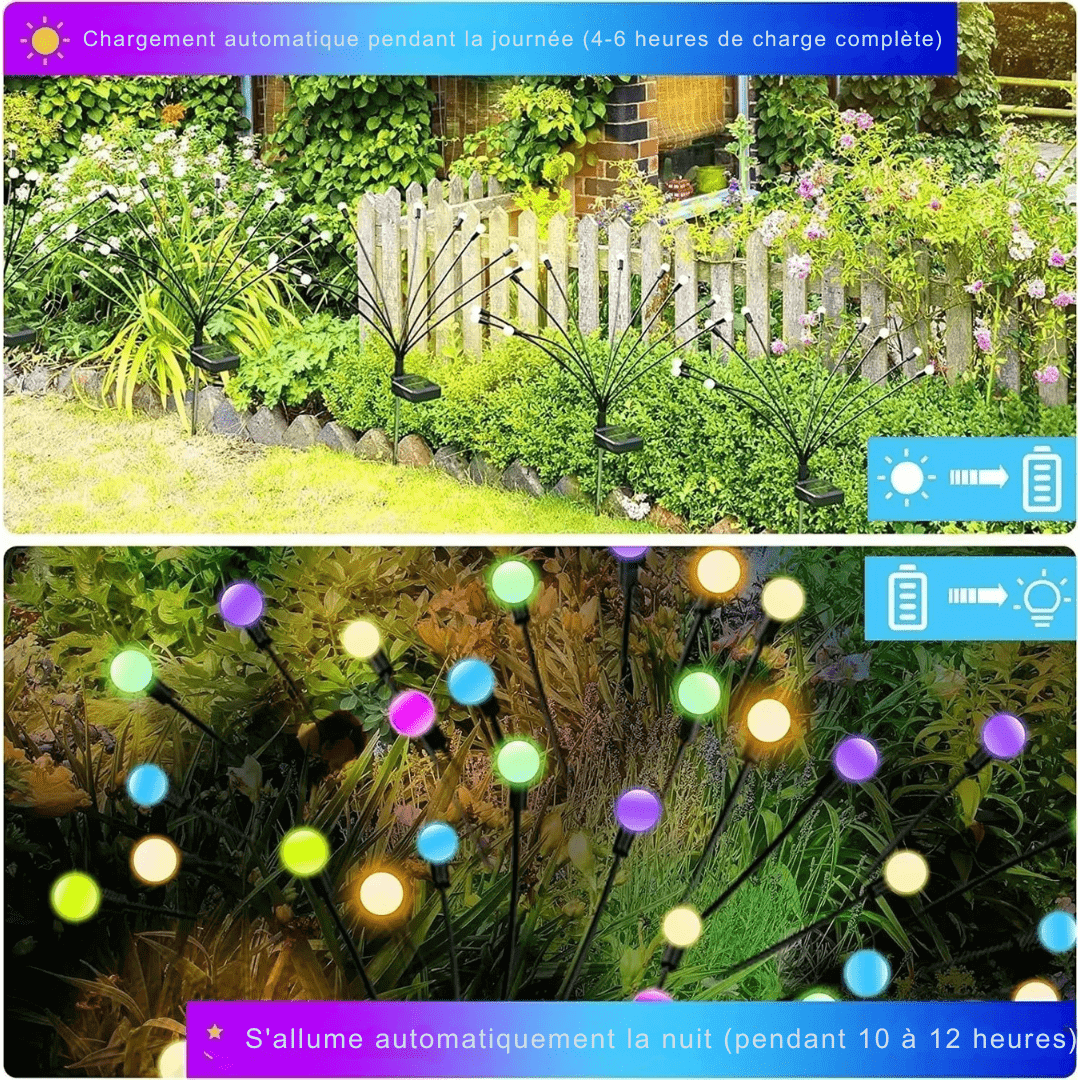 Lampe solaire de jardin effet luciole, sans câblage