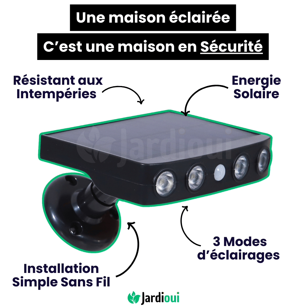 Lampe solaire extérieur à détecteur de mouvement, étanche IP65