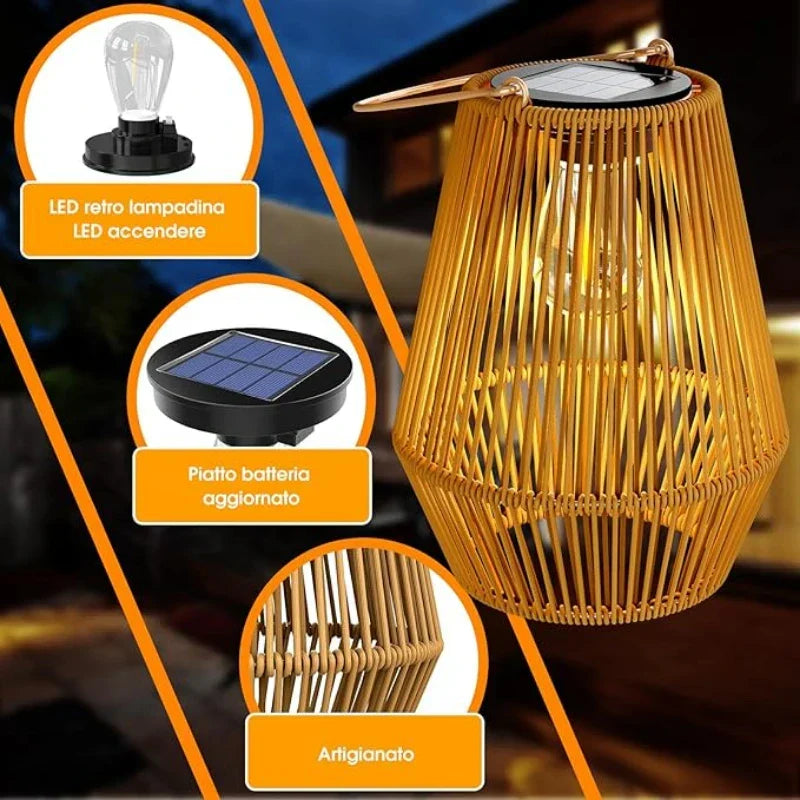 Lampe solaire d'extérieur style vintage, LED blanc chaud