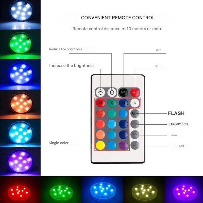 Lampe LED immergeable IP68 avec télécommande, 16 couleurs