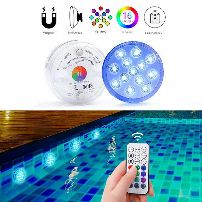 Lampe LED immergeable IP68 avec télécommande, 16 couleurs