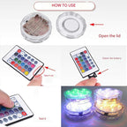 Lampe LED immergeable IP68 avec télécommande, 16 couleurs