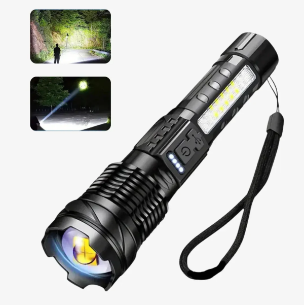 Lampe torche 5000 lumens rechargeable USB, étanche, avec zoom