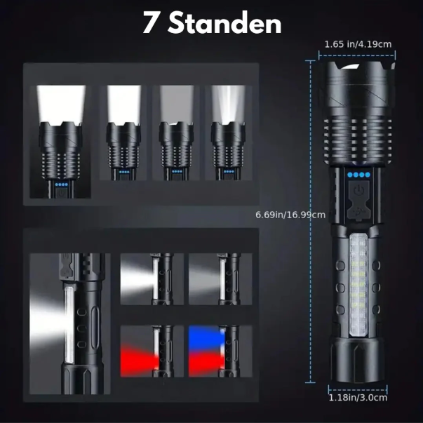 Lampe torche 5000 lumens rechargeable USB, étanche, avec zoom