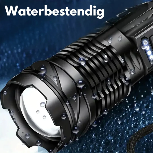 Lampe torche 5000 lumens rechargeable USB, étanche, avec zoom