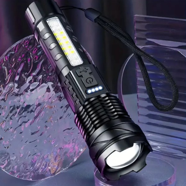 Lampe torche 5000 lumens rechargeable USB, étanche, avec zoom
