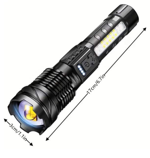 Lampe torche 5000 lumens rechargeable USB, étanche, avec zoom