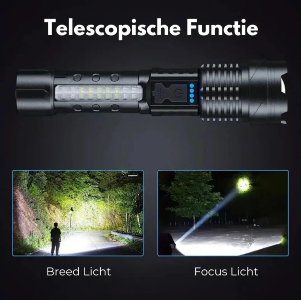 Lampe torche 5000 lumens rechargeable USB, étanche, avec zoom