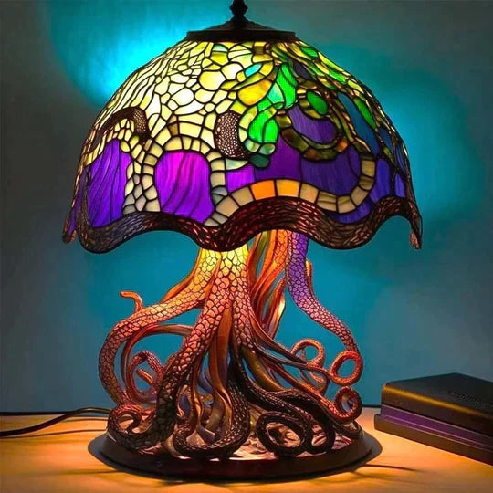 Lampe vitrail en verre coloré, huit motifs inspirés de la nature