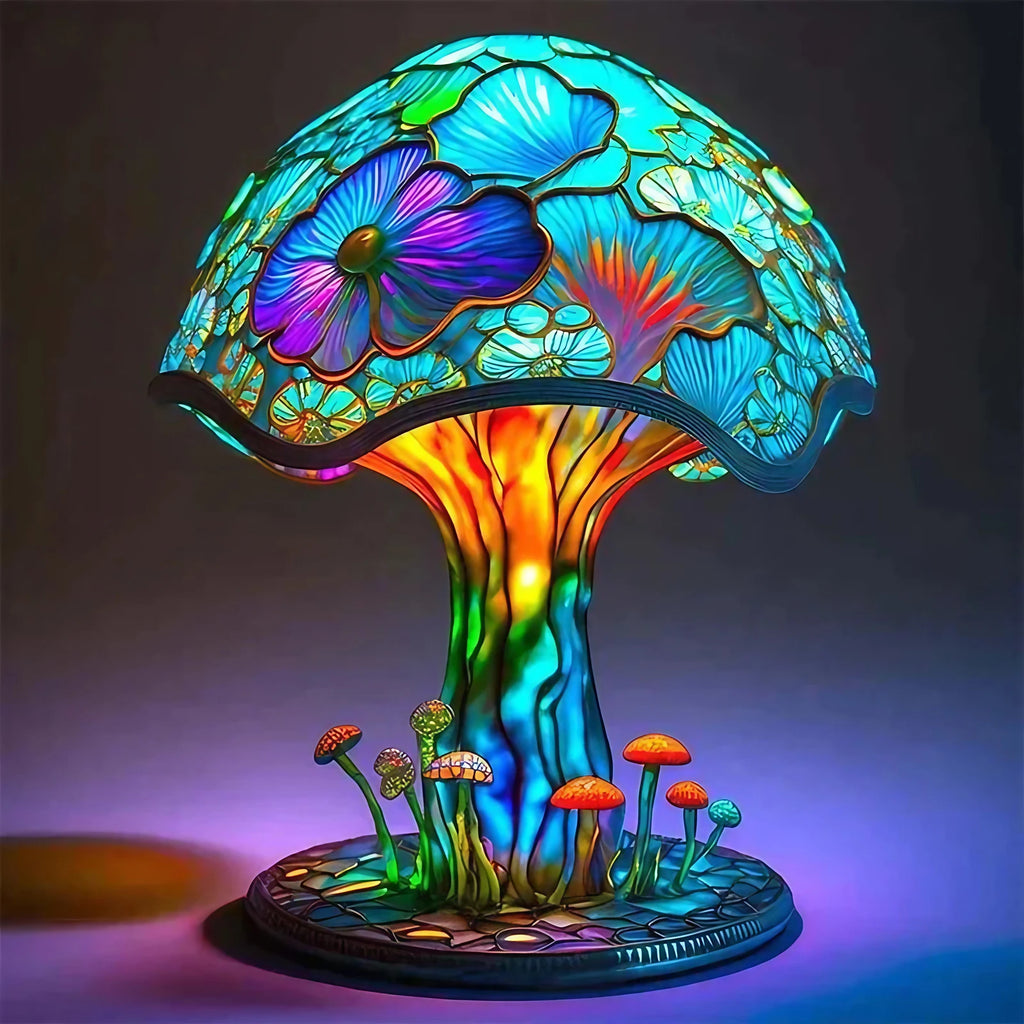 Lampe vitrail en verre coloré, huit motifs inspirés de la nature