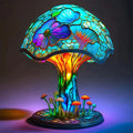 Lampe à poser effet vitrail, huit motifs fleurs, champignons, poulpe