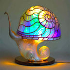 Lampe à poser effet vitrail, huit motifs fleurs, champignons, poulpe