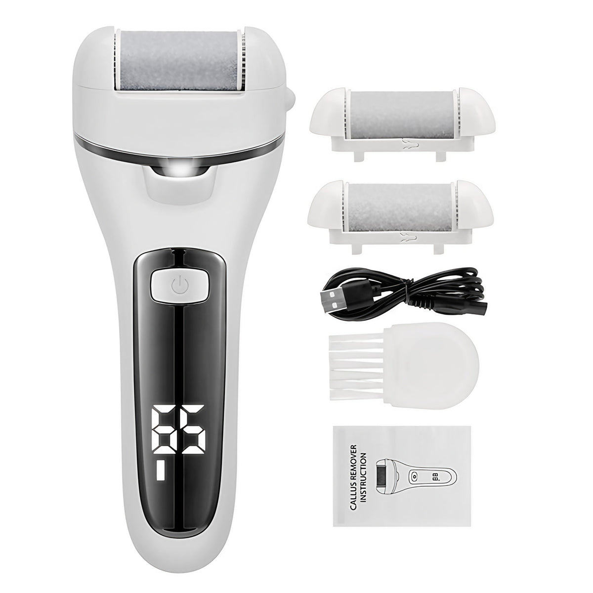 Râpe électrique pour les pieds, 3 têtes, 2 vitesses, rechargeable, blanc