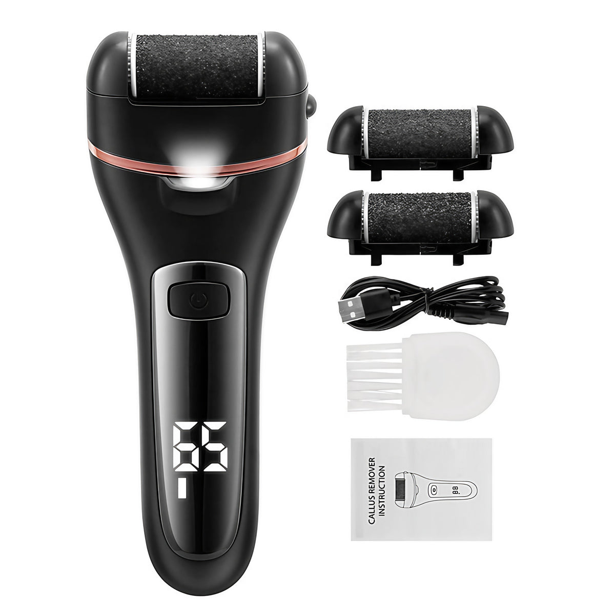 Râpe électrique pour les pieds, 3 têtes, 2 vitesses, rechargeable, noir