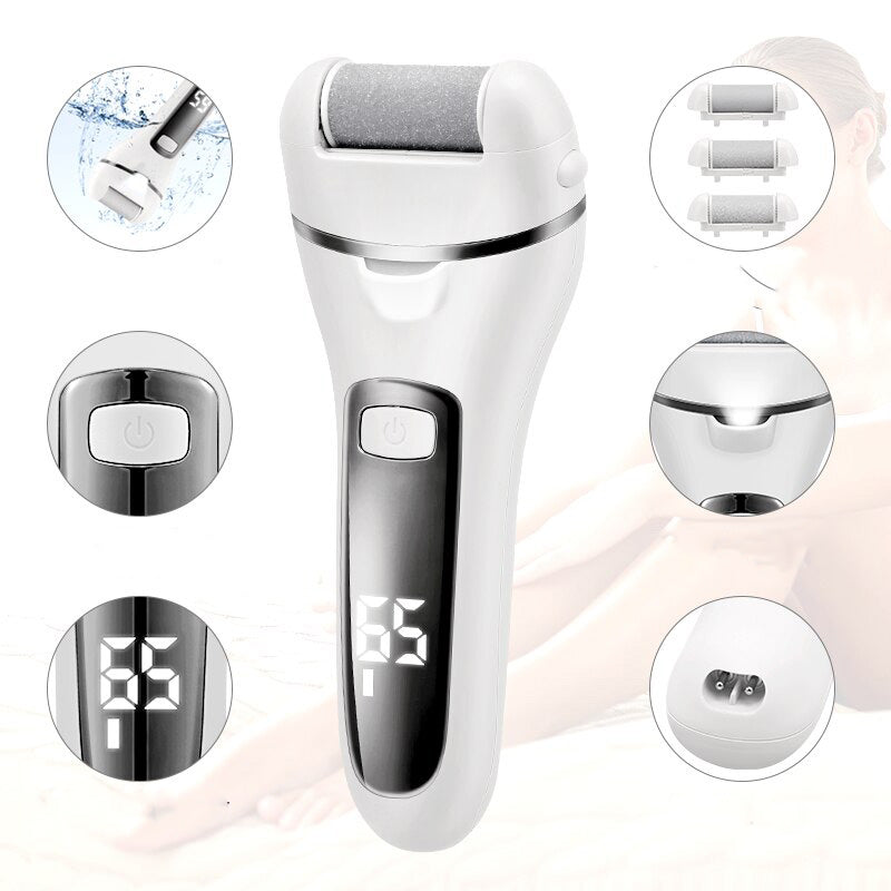 Râpe électrique pour les pieds, 3 têtes, 2 vitesses, rechargeable