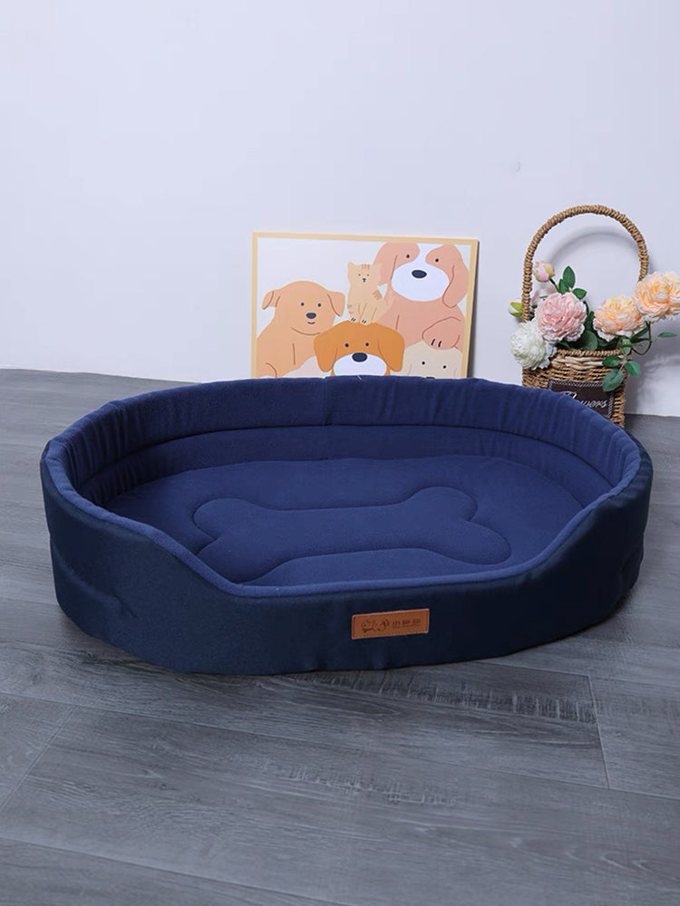 Lit orthopédique pour chien à mémoire de forme, bords surélevés, bleu