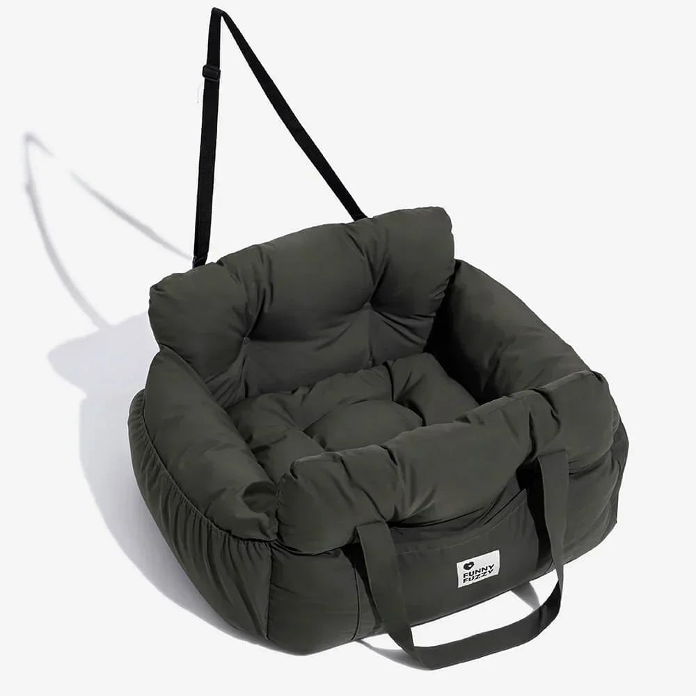 Lit de voiture pour chien rembourré, attache à la ceinture, vert foncé