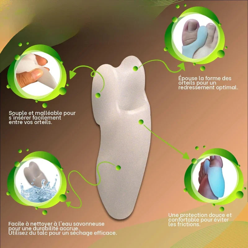 Écarteurs d'orteils en silicone souple, lot de 6 (3 paires)