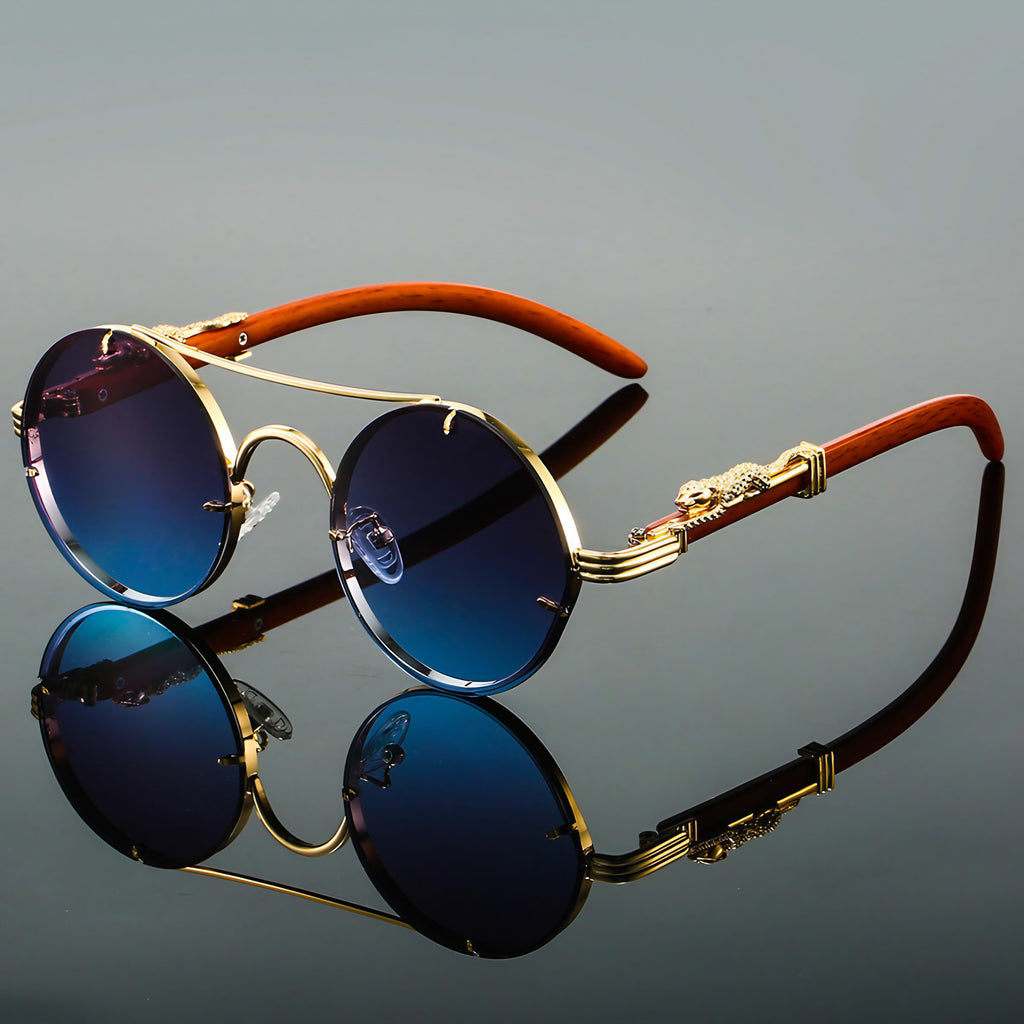 Lunettes de soleil homme ovales, monture en métal, style rétro, bleu