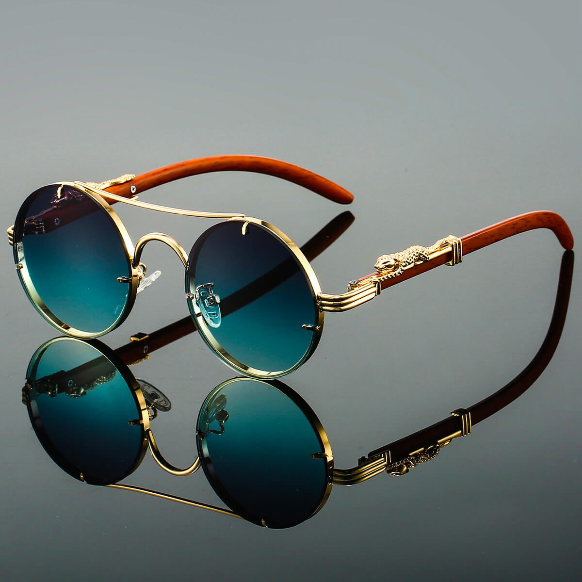 Lunettes de soleil homme ovales, monture en métal, style rétro, vert