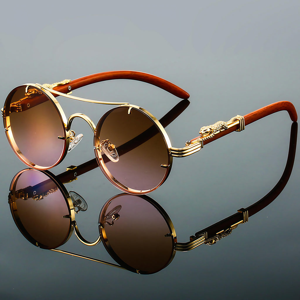 Lunettes de soleil homme ovales, monture en métal, style rétro, brun