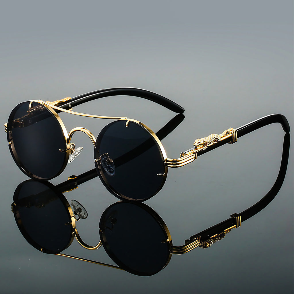 Lunettes de soleil homme ovales, monture en métal, style rétro, noir
