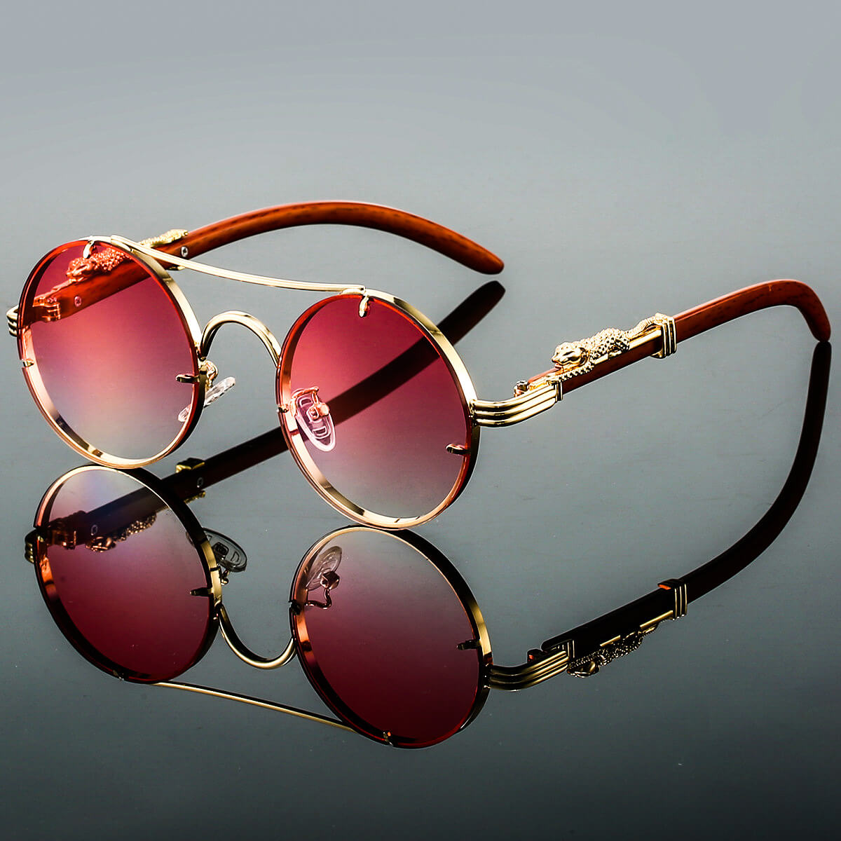 Lunettes de soleil homme ovales, monture en métal, style rétro, rose