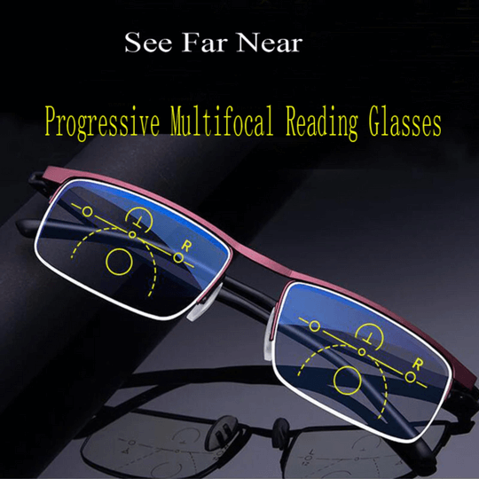 Lunettes multifocales mixtes, monture en métal, filtre lumière bleue