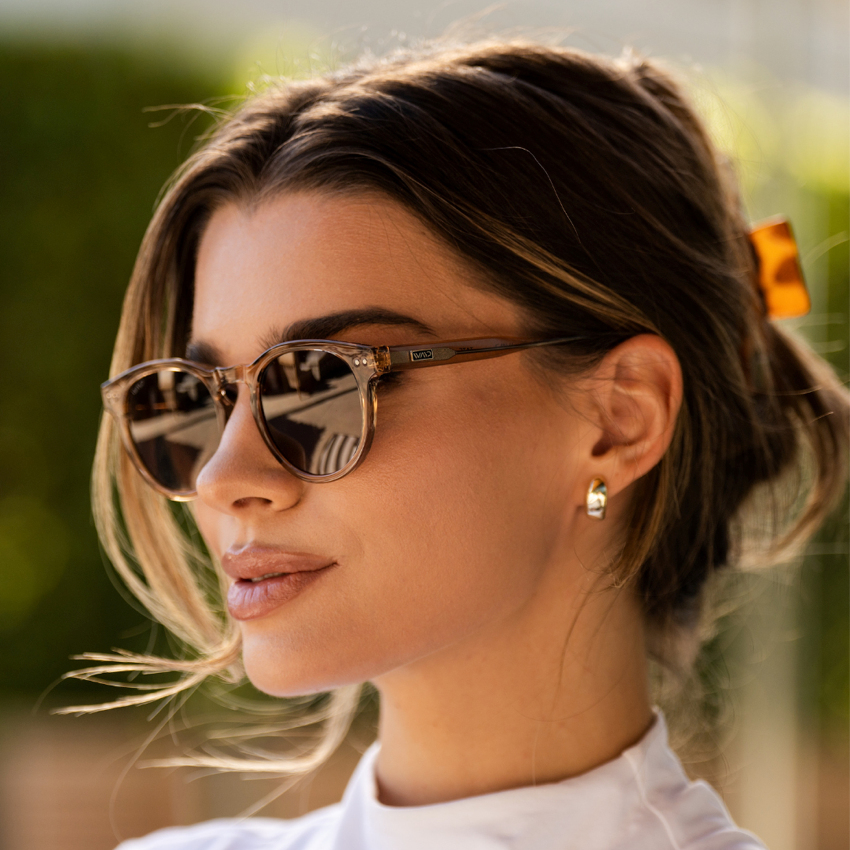 Lunettes de soleil rondes femme, verres polarisés, marron