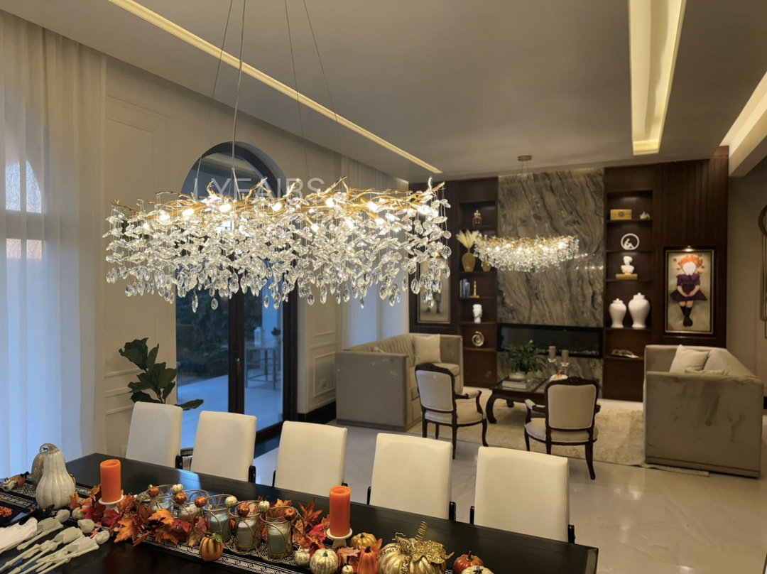 Lustre à branches en cristal et aluminium, de 6 à 14 lumières