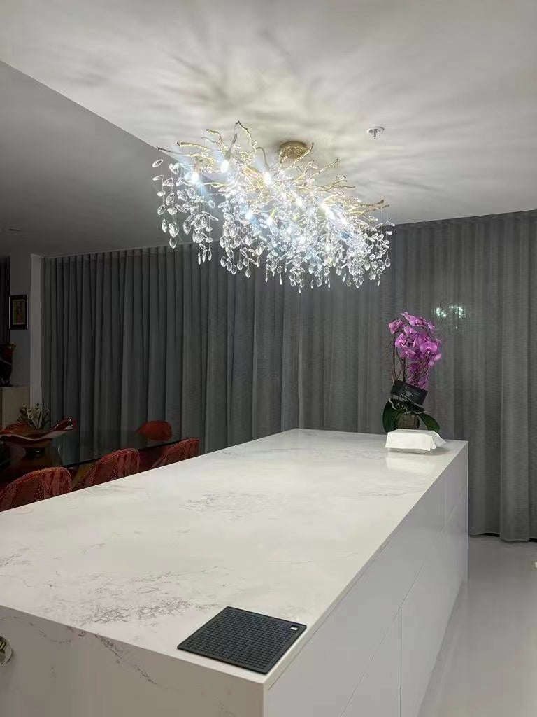 Lustre à branches en cristal et aluminium, de 6 à 14 lumières