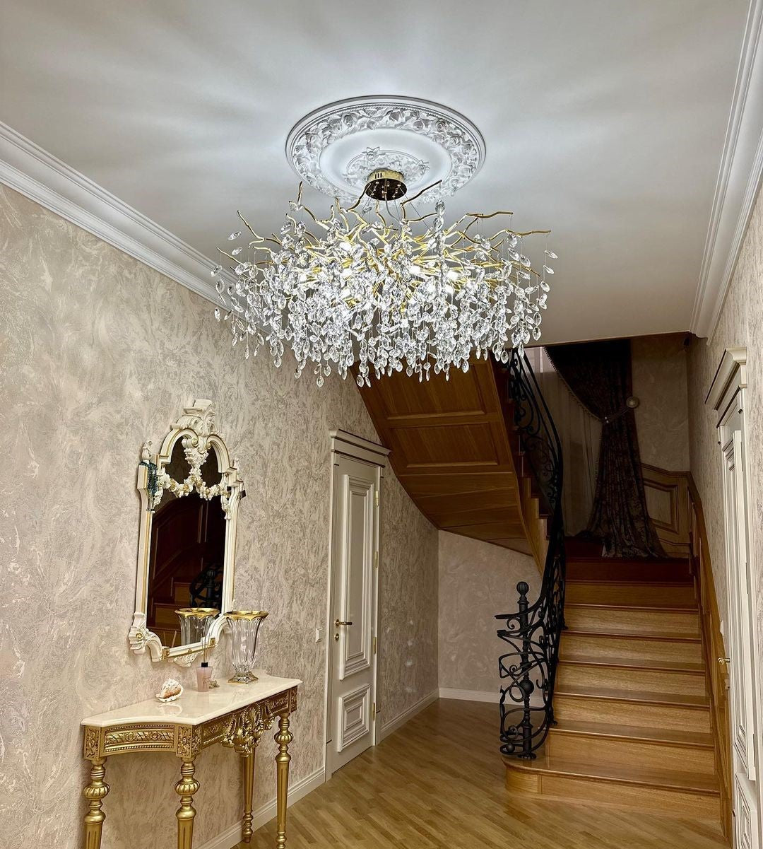Lustre à branches en cristal et aluminium, de 6 à 14 lumières