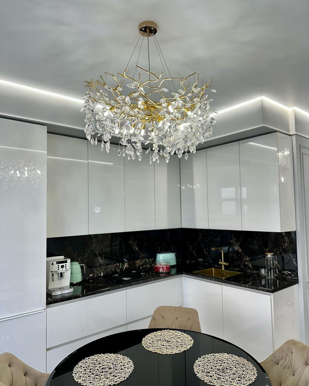 Lustre à branches en cristal et aluminium, de 6 à 14 lumières