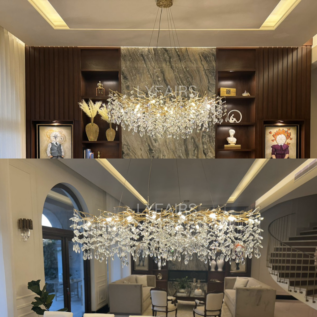 Lustre à branches en cristal et aluminium, de 6 à 14 lumières