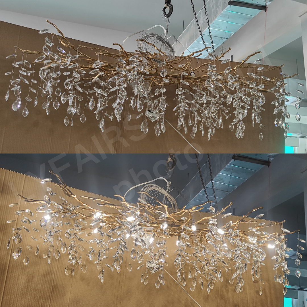 Lustre à branches en cristal et aluminium, de 6 à 14 lumières