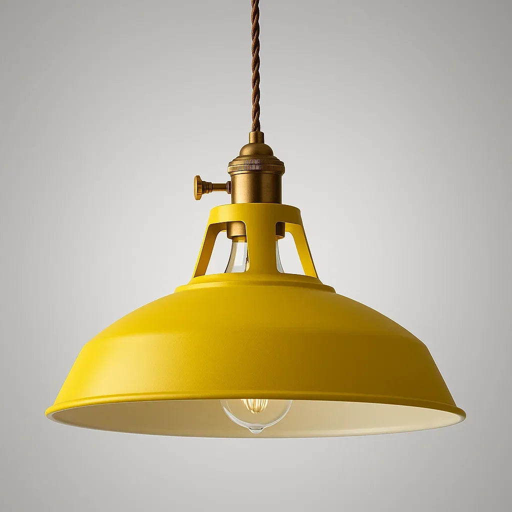 Suspension industrielle rétro en métal à chaîne réglable, sept coloris, jaune