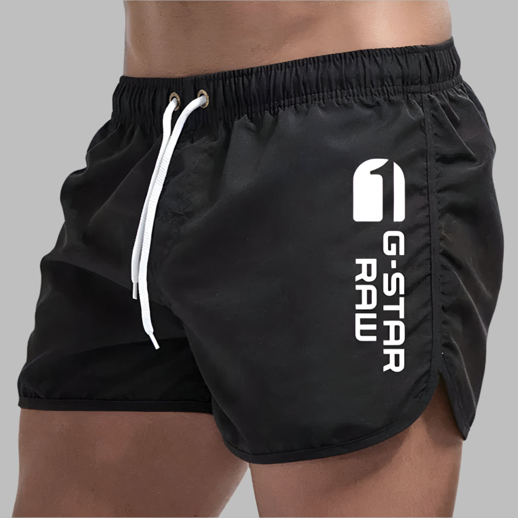 Short de bain homme uni à séchage rapide, cinq coloris, noir