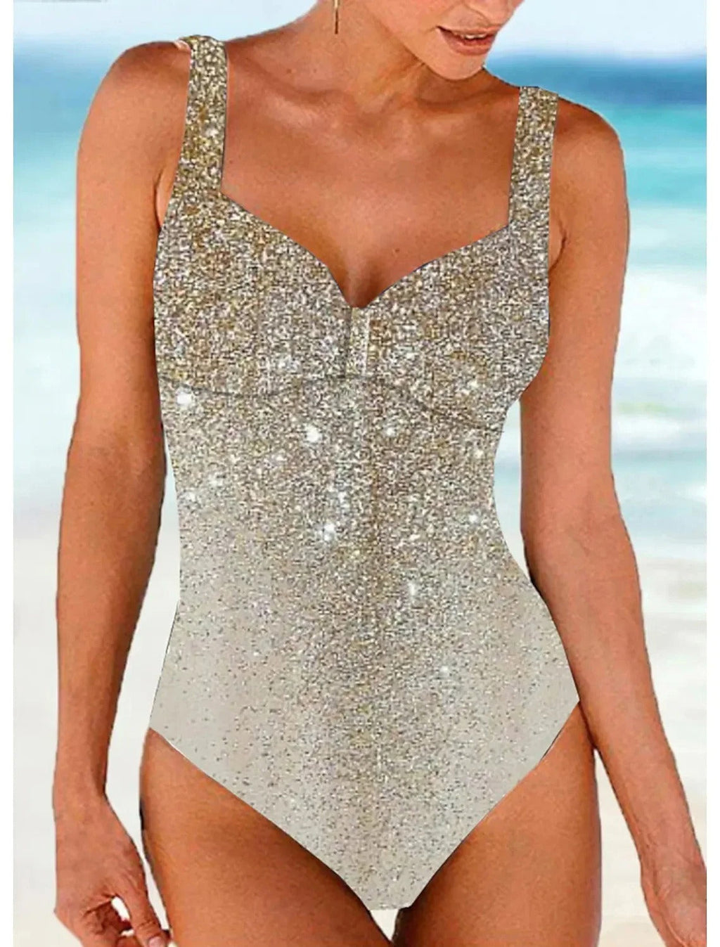 Maillot de bain push-up femme, coupe ajustée, cinq coloris, argenté