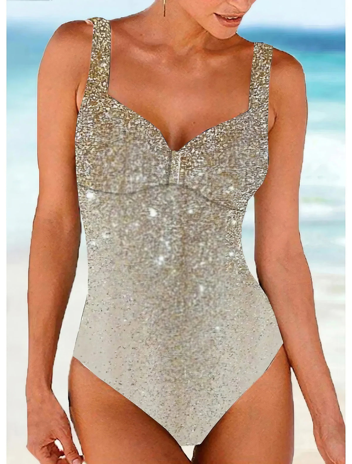 Maillot de bain push-up femme, coupe ajustée, cinq coloris, argenté