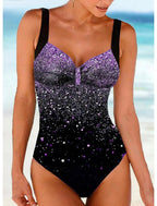 Maillot de bain push-up femme, coupe ajustée, cinq coloris, violet et noir