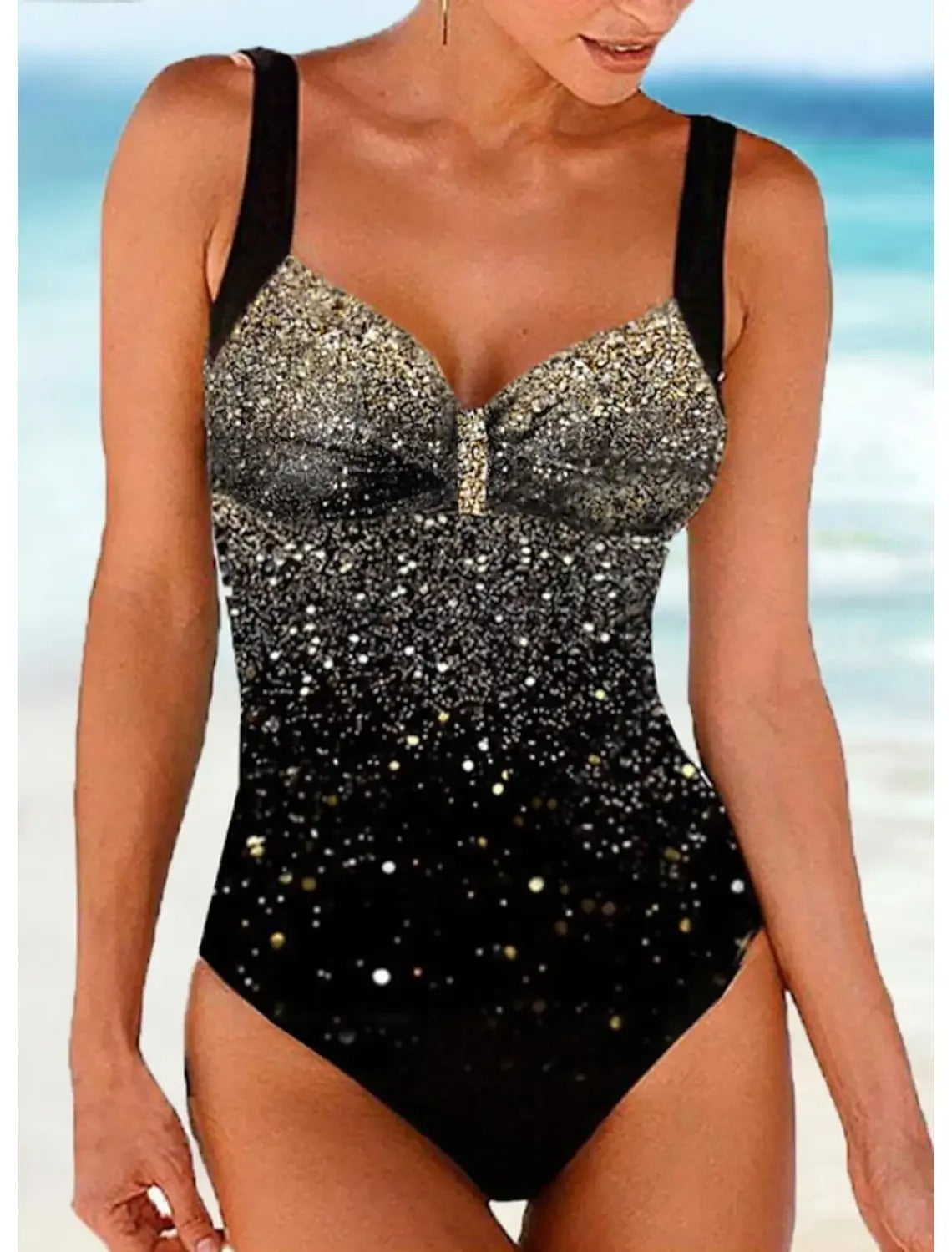 Maillot de bain push-up femme, coupe ajustée, cinq coloris, doré et noir